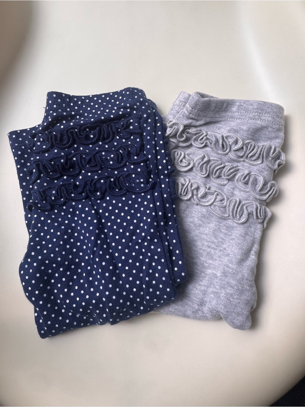 Ruffle Detail Girls Leggings - Navy Polka Dot & Light Gray